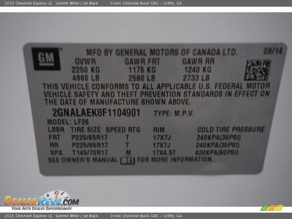 2015 Chevrolet Equinox LS Summit White / Jet Black Photo #14