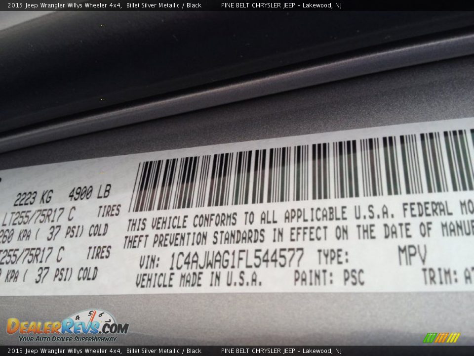 2015 Jeep Wrangler Willys Wheeler 4x4 Billet Silver Metallic / Black Photo #9