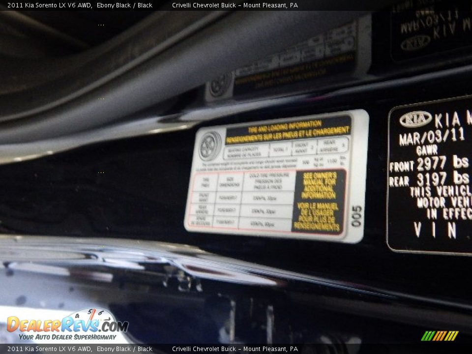2011 Kia Sorento LX V6 AWD Ebony Black / Black Photo #28