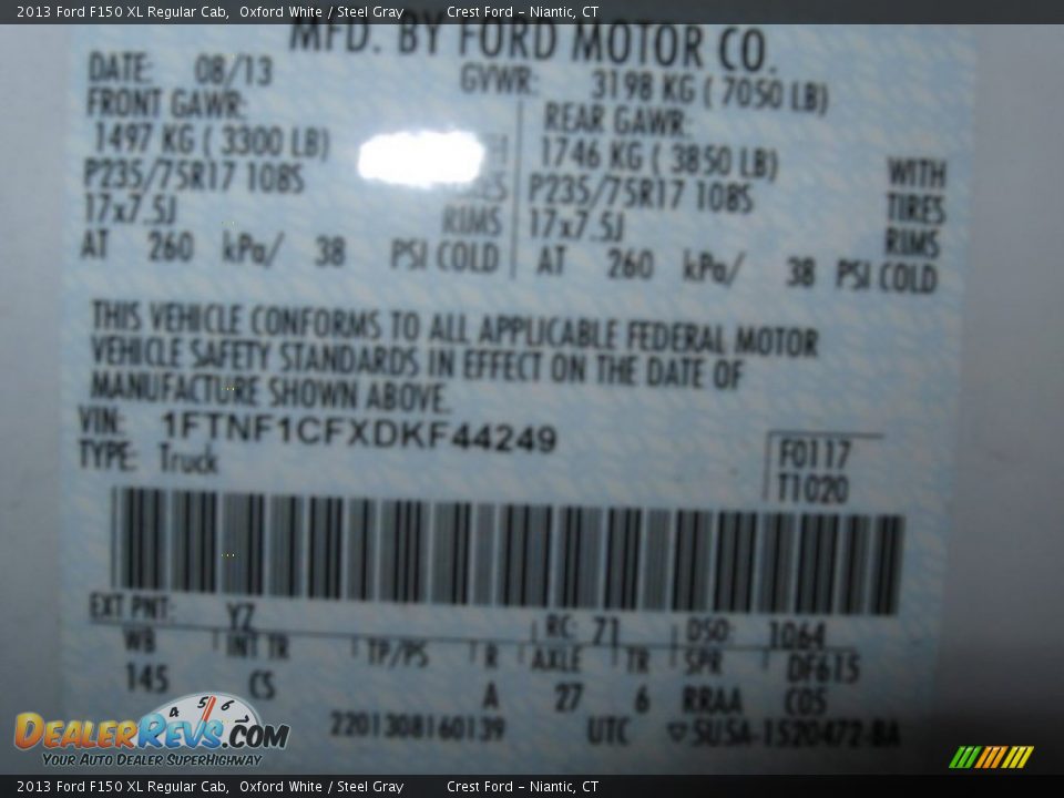 2013 Ford F150 XL Regular Cab Oxford White / Steel Gray Photo #14