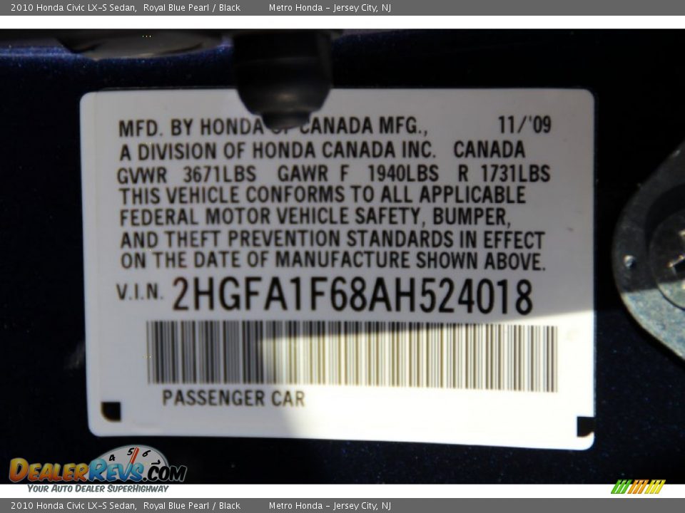 2010 Honda Civic LX-S Sedan Royal Blue Pearl / Black Photo #30