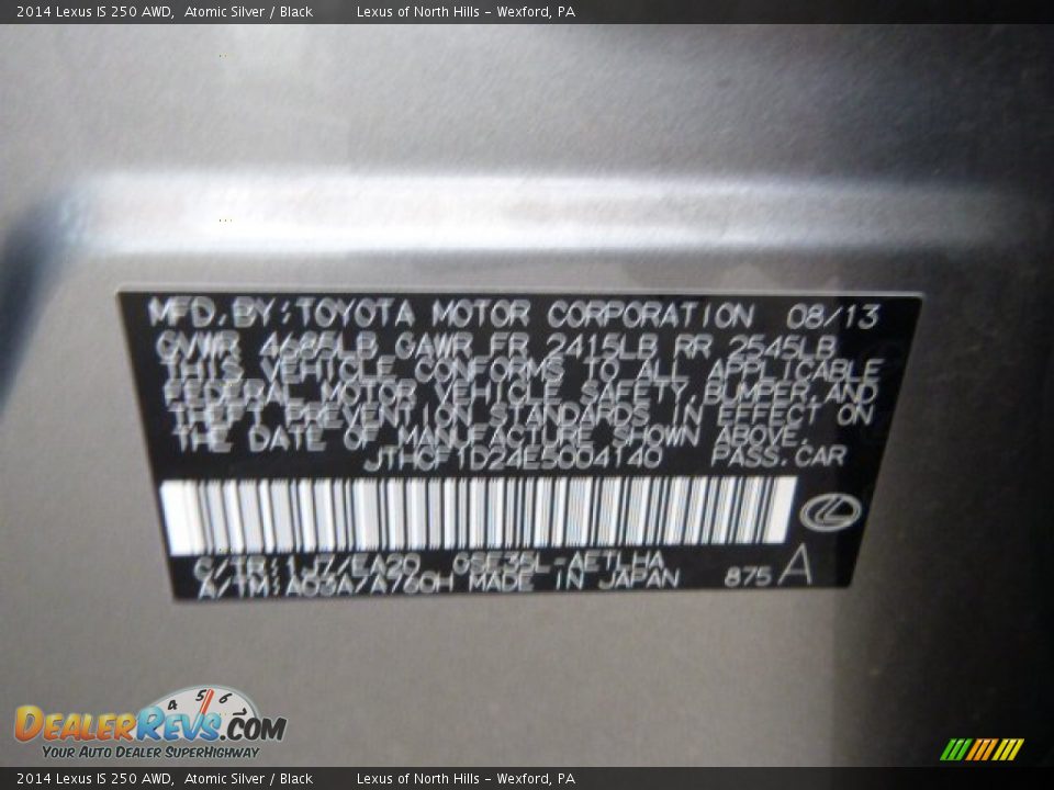 2014 Lexus IS 250 AWD Atomic Silver / Black Photo #20