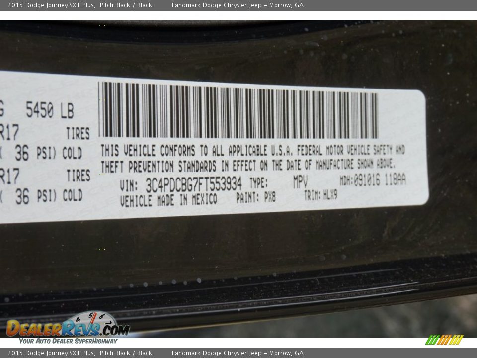 2015 Dodge Journey SXT Plus Pitch Black / Black Photo #10