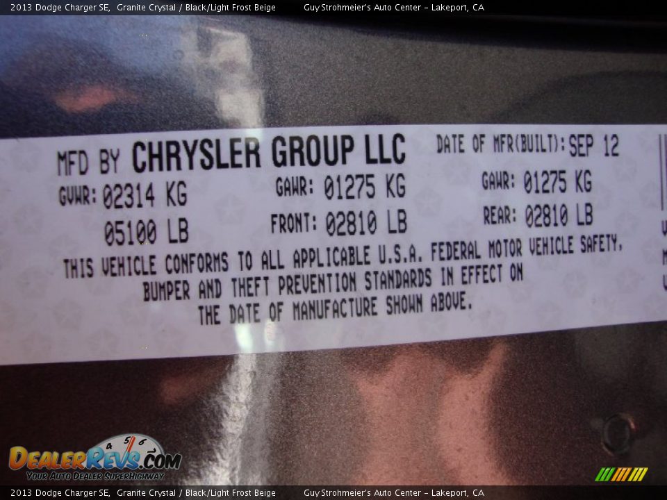 2013 Dodge Charger SE Granite Crystal / Black/Light Frost Beige Photo #26