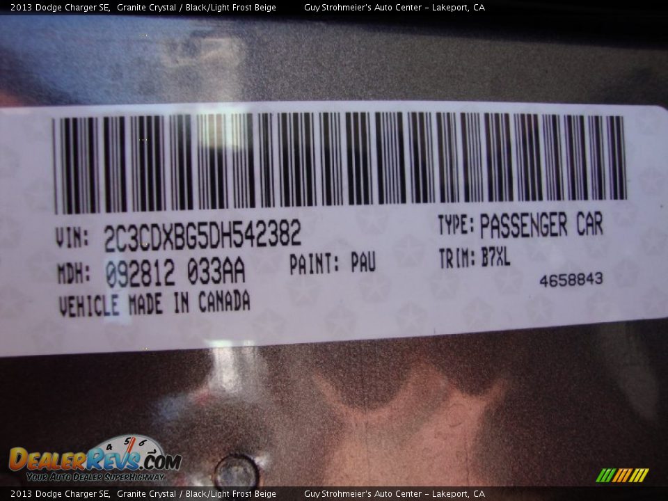 2013 Dodge Charger SE Granite Crystal / Black/Light Frost Beige Photo #27