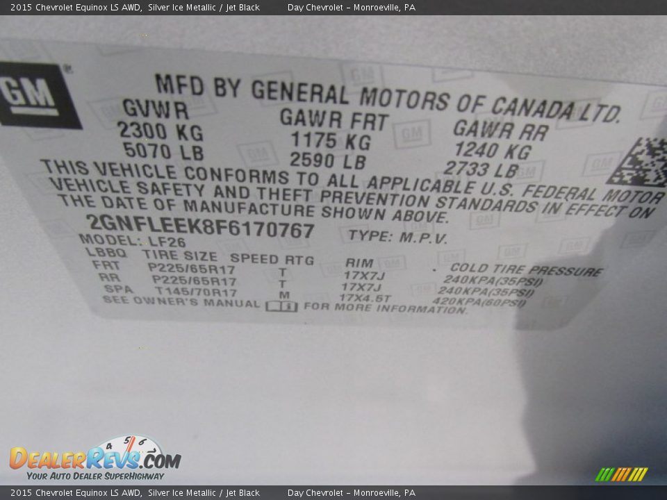 2015 Chevrolet Equinox LS AWD Silver Ice Metallic / Jet Black Photo #19