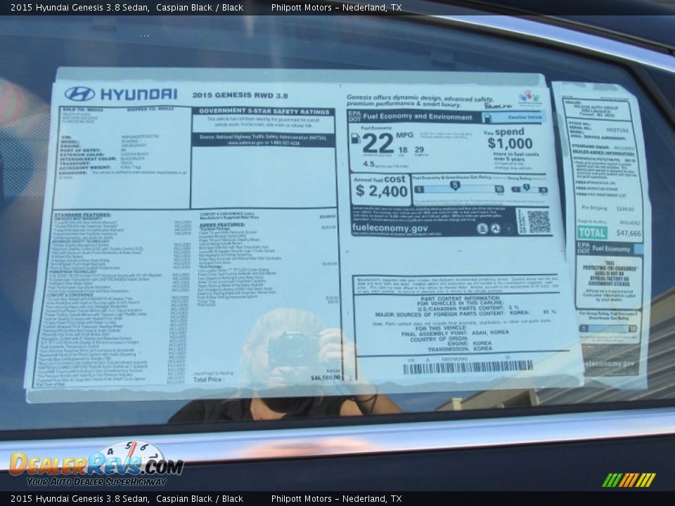 2015 Hyundai Genesis 3.8 Sedan Window Sticker Photo #36