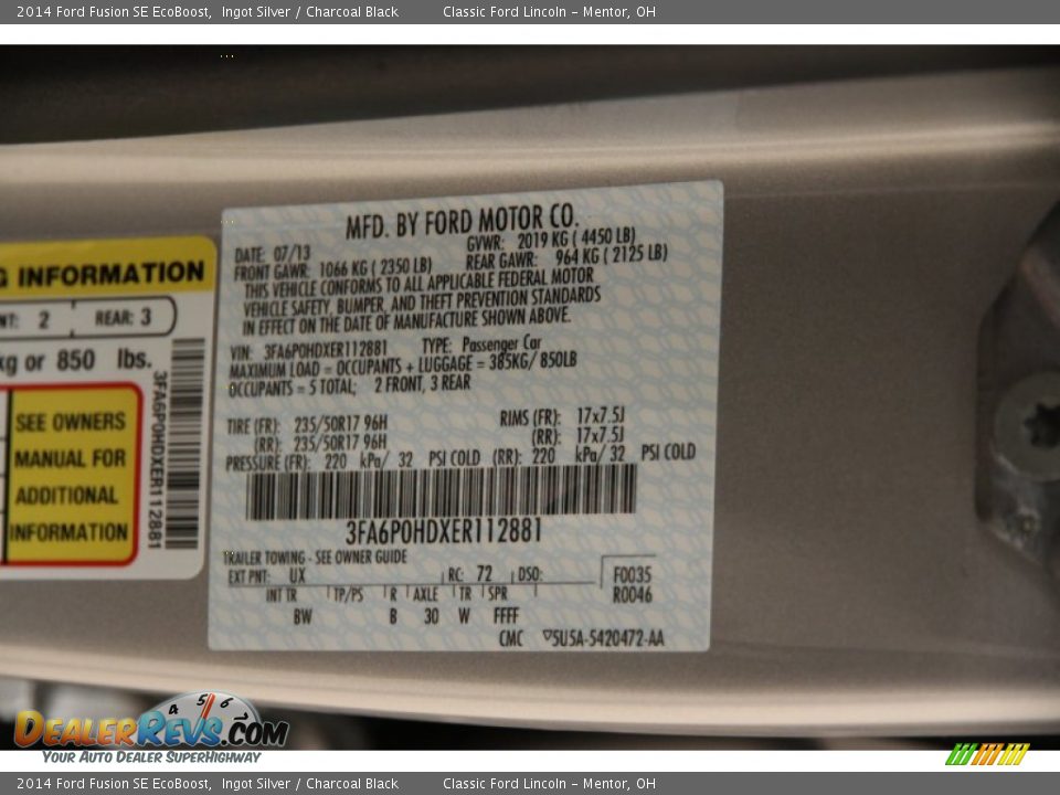 2014 Ford Fusion SE EcoBoost Ingot Silver / Charcoal Black Photo #23