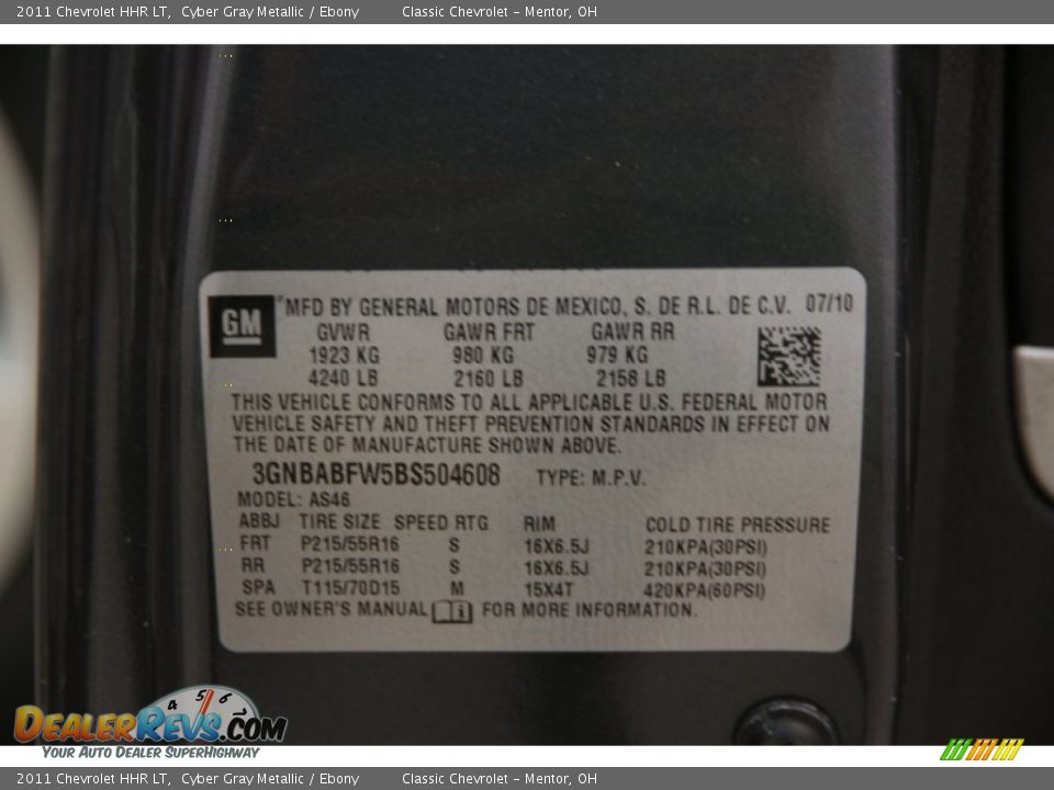 2011 Chevrolet HHR LT Cyber Gray Metallic / Ebony Photo #14