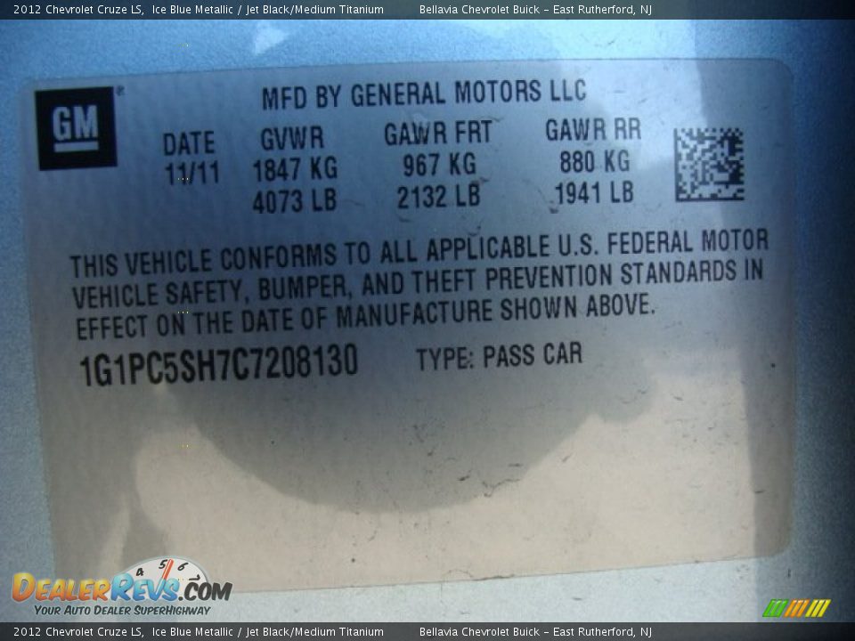 2012 Chevrolet Cruze LS Ice Blue Metallic / Jet Black/Medium Titanium Photo #15