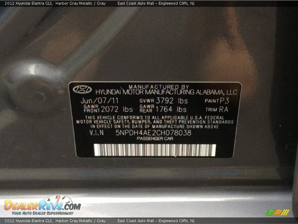 2012 Hyundai Elantra GLS Harbor Gray Metallic / Gray Photo #16