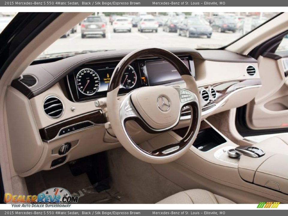 2015 Mercedes-Benz S 550 4Matic Sedan Black / Silk Beige/Espresso Brown Photo #12
