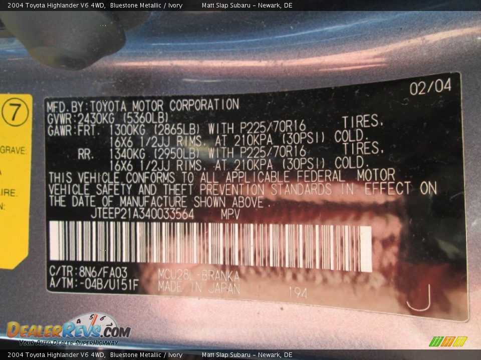 2004 Toyota Highlander V6 4WD Bluestone Metallic / Ivory Photo #29