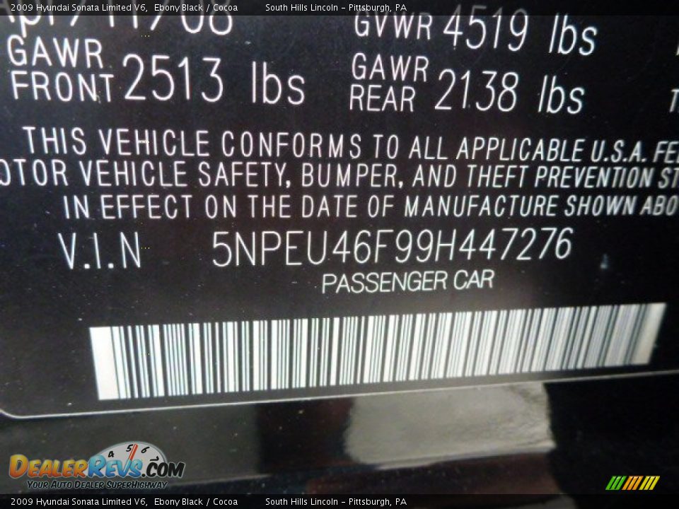 2009 Hyundai Sonata Limited V6 Ebony Black / Cocoa Photo #18