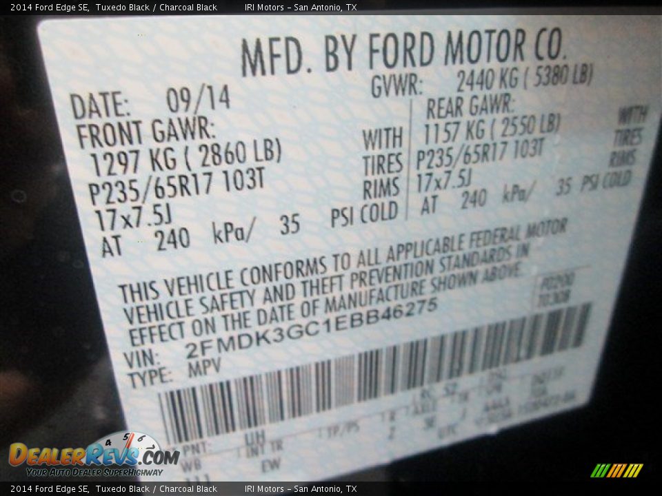 2014 Ford Edge SE Tuxedo Black / Charcoal Black Photo #16