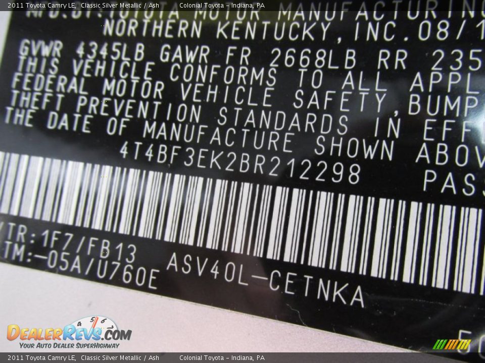2011 Toyota Camry LE Classic Silver Metallic / Ash Photo #19