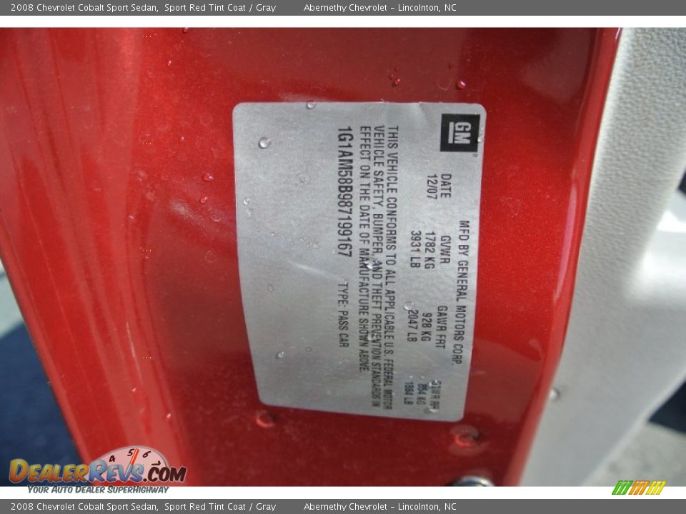 2008 Chevrolet Cobalt Sport Sedan Sport Red Tint Coat / Gray Photo #7