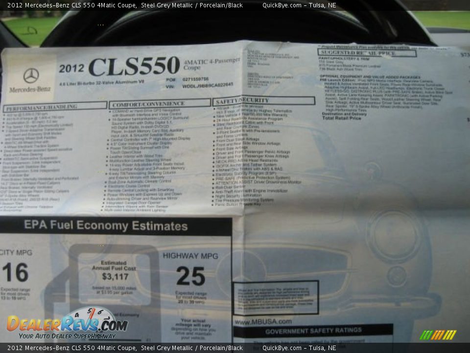 2012 Mercedes-Benz CLS 550 4Matic Coupe Window Sticker Photo #9