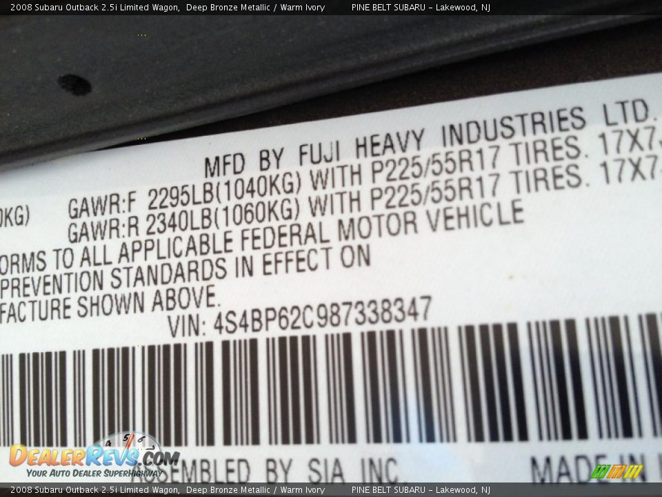 2008 Subaru Outback 2.5i Limited Wagon Deep Bronze Metallic / Warm Ivory Photo #18