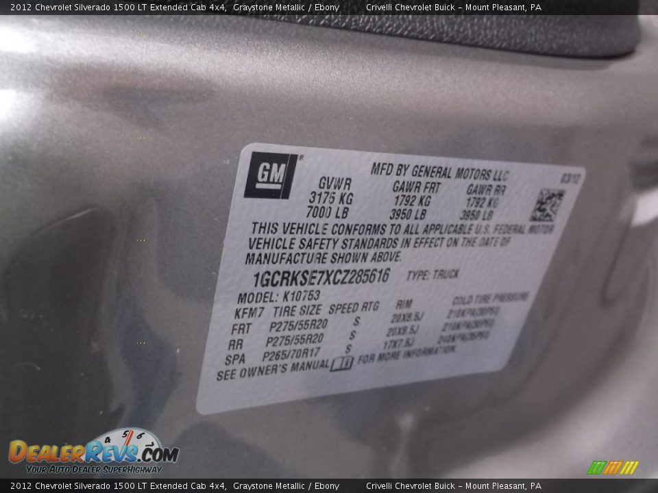 2012 Chevrolet Silverado 1500 LT Extended Cab 4x4 Graystone Metallic / Ebony Photo #31
