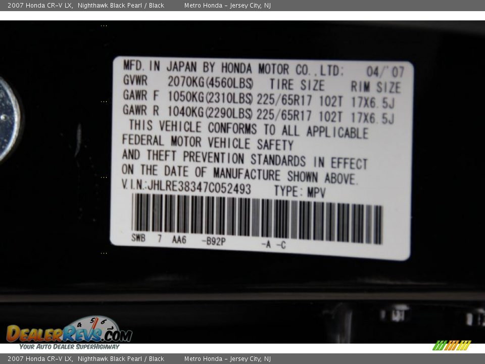 2007 Honda CR-V LX Nighthawk Black Pearl / Black Photo #30