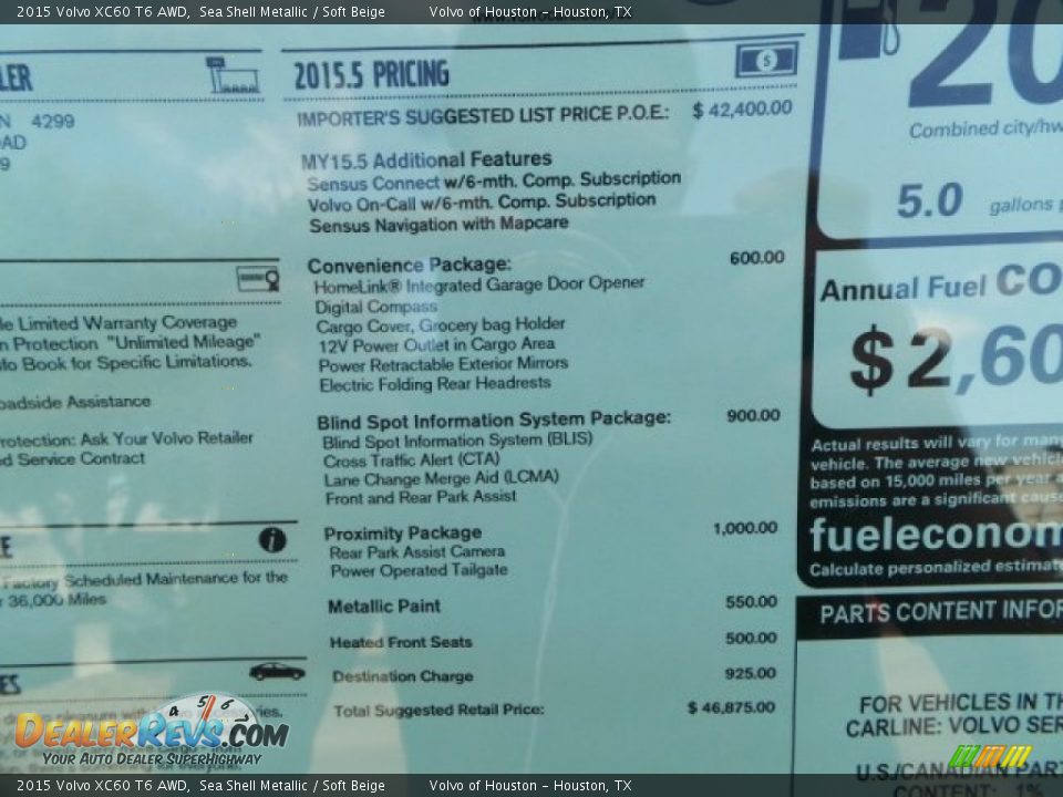 2015 Volvo XC60 T6 AWD Sea Shell Metallic / Soft Beige Photo #33