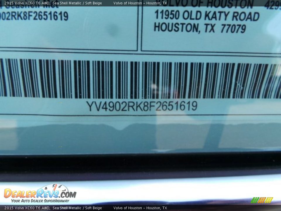 2015 Volvo XC60 T6 AWD Sea Shell Metallic / Soft Beige Photo #36