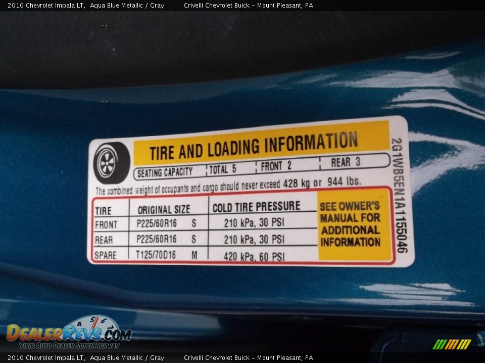 2010 Chevrolet Impala LT Aqua Blue Metallic / Gray Photo #31