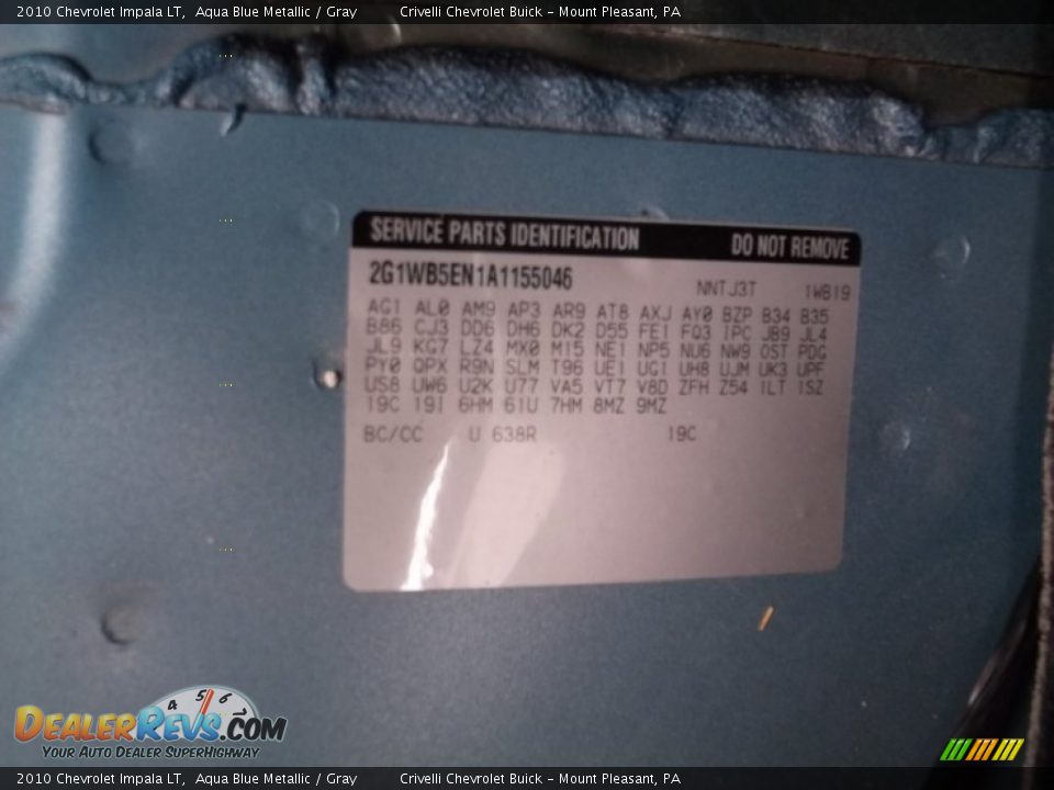 2010 Chevrolet Impala LT Aqua Blue Metallic / Gray Photo #32