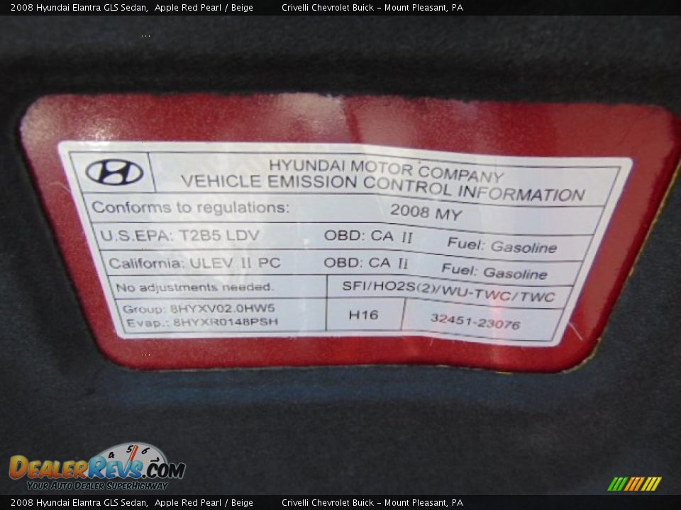 2008 Hyundai Elantra GLS Sedan Apple Red Pearl / Beige Photo #10