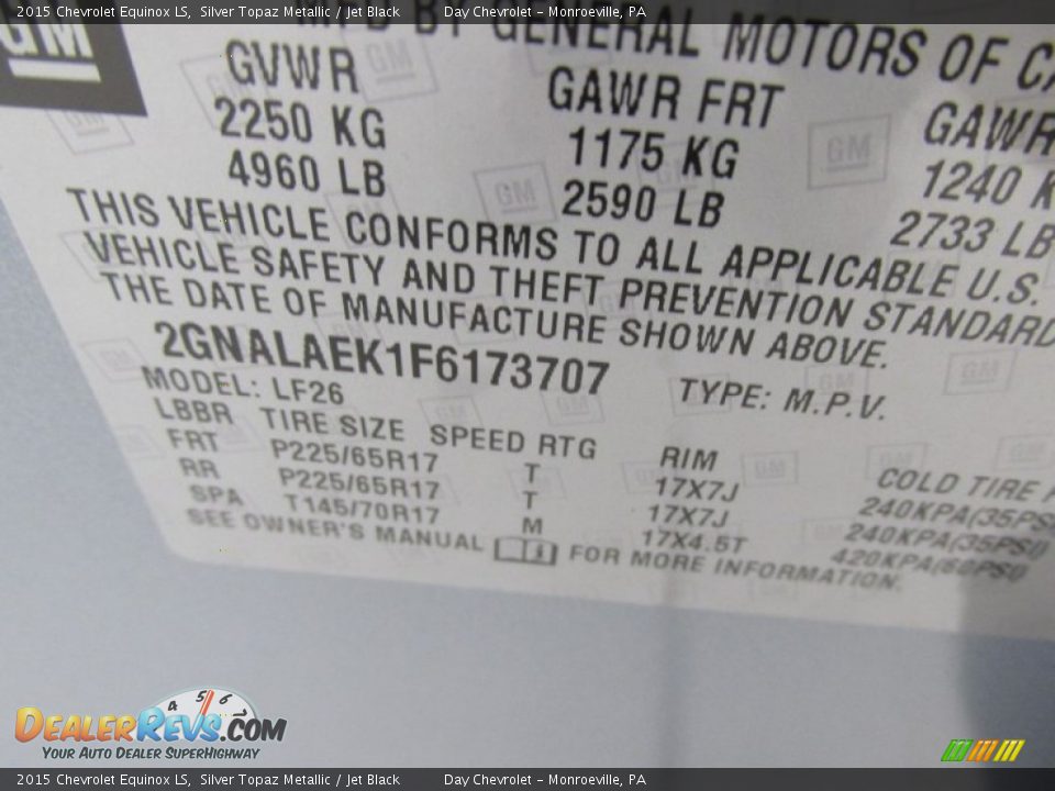 2015 Chevrolet Equinox LS Silver Topaz Metallic / Jet Black Photo #19