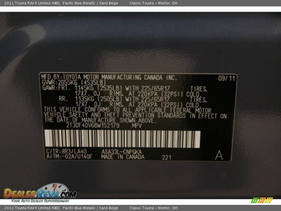 2011 Toyota RAV4 Limited 4WD Pacific Blue Metallic / Sand Beige Photo #16