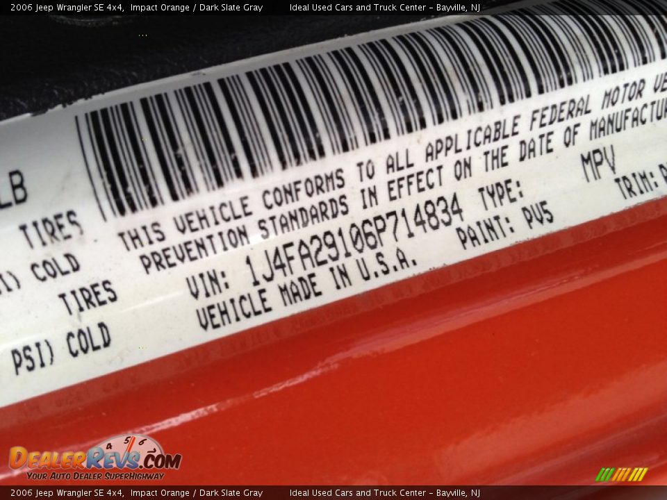 2006 Jeep Wrangler SE 4x4 Impact Orange / Dark Slate Gray Photo #21