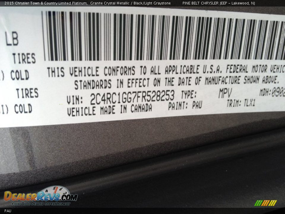 Chrysler Color Code PAU Granite Crystal Metallic