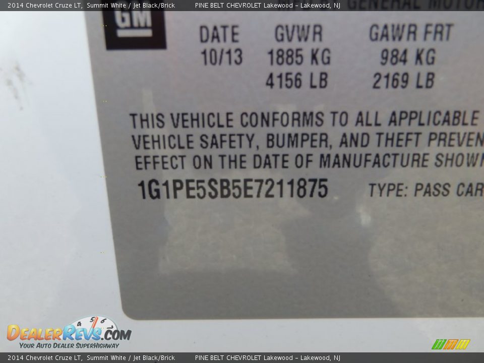 2014 Chevrolet Cruze LT Summit White / Jet Black/Brick Photo #29