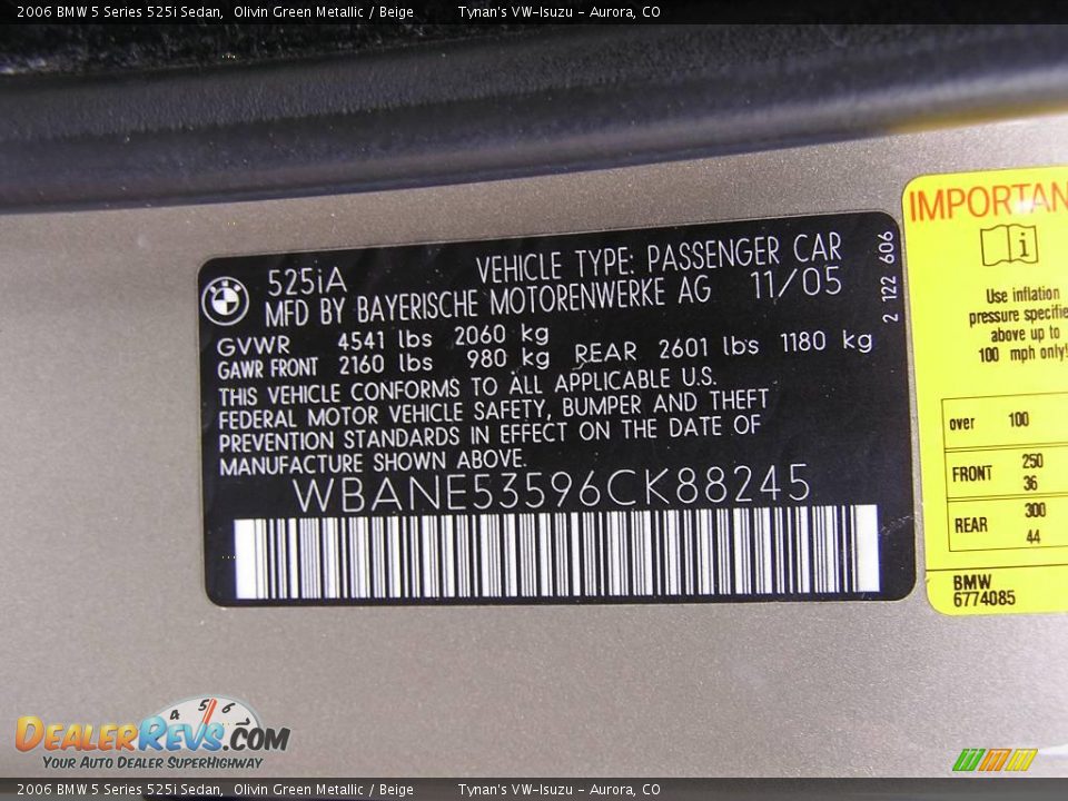 2006 BMW 5 Series 525i Sedan Olivin Green Metallic / Beige Photo #19