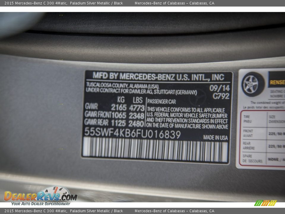 2015 Mercedes-Benz C 300 4Matic Paladium Silver Metallic / Black Photo #7
