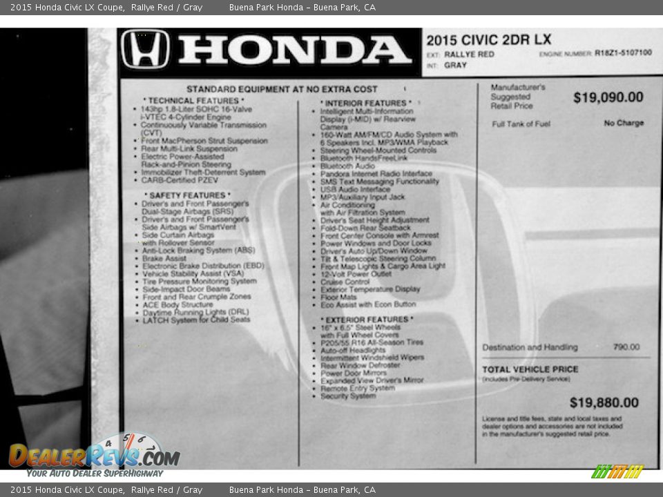 2015 Honda Civic LX Coupe Rallye Red / Gray Photo #17