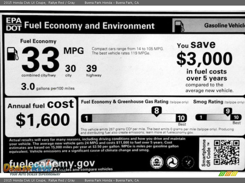 2015 Honda Civic LX Coupe Rallye Red / Gray Photo #18