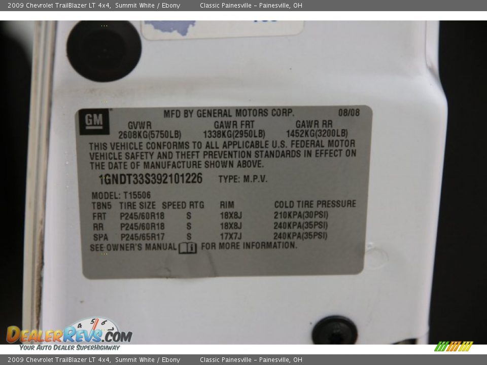 2009 Chevrolet TrailBlazer LT 4x4 Summit White / Ebony Photo #16