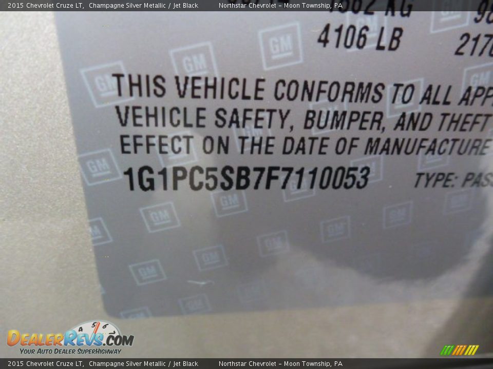 2015 Chevrolet Cruze LT Champagne Silver Metallic / Jet Black Photo #14