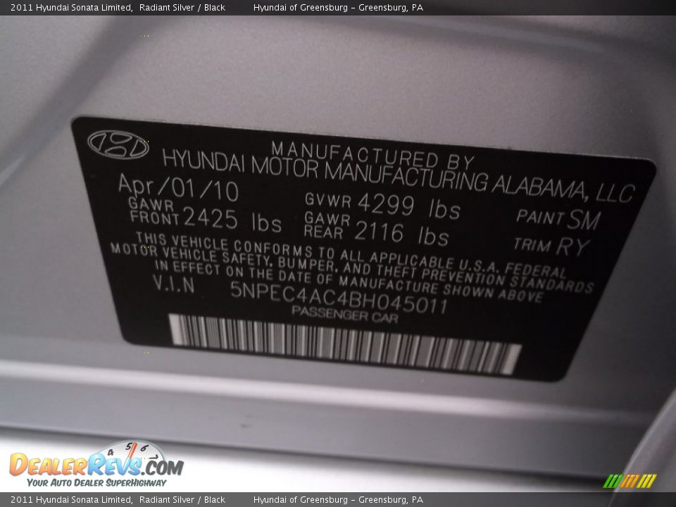 2011 Hyundai Sonata Limited Radiant Silver / Black Photo #25