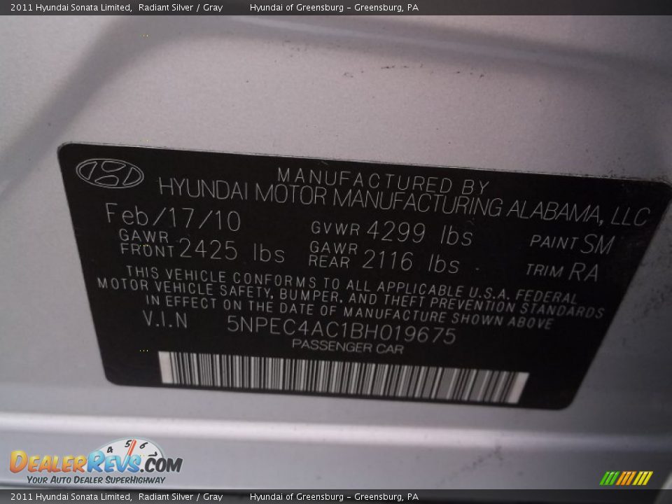 2011 Hyundai Sonata Limited Radiant Silver / Gray Photo #24