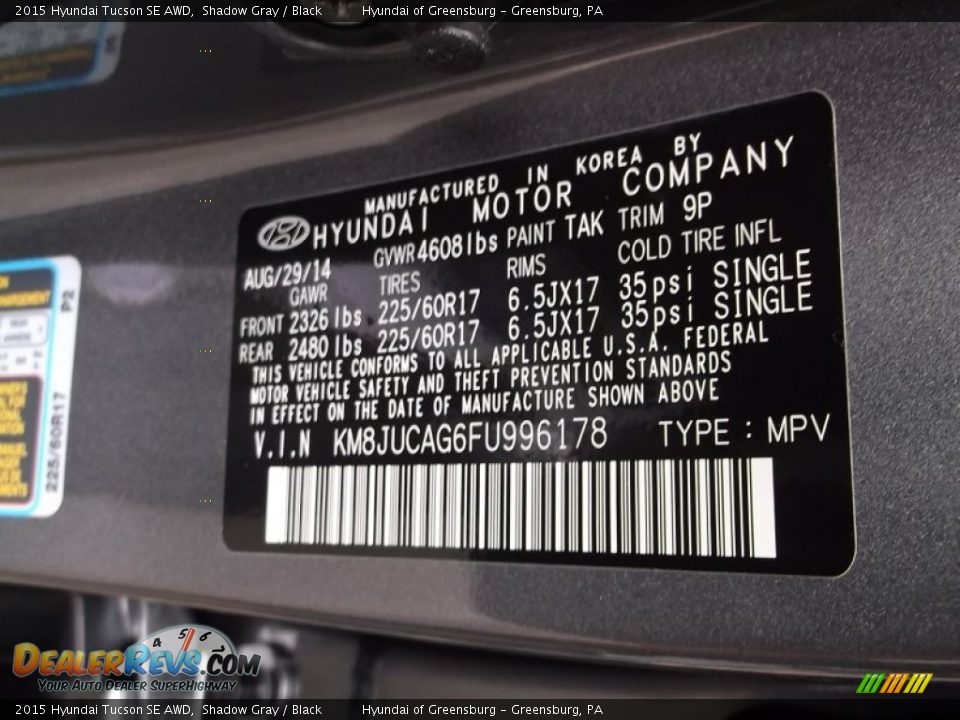 2015 Hyundai Tucson SE AWD Shadow Gray / Black Photo #25