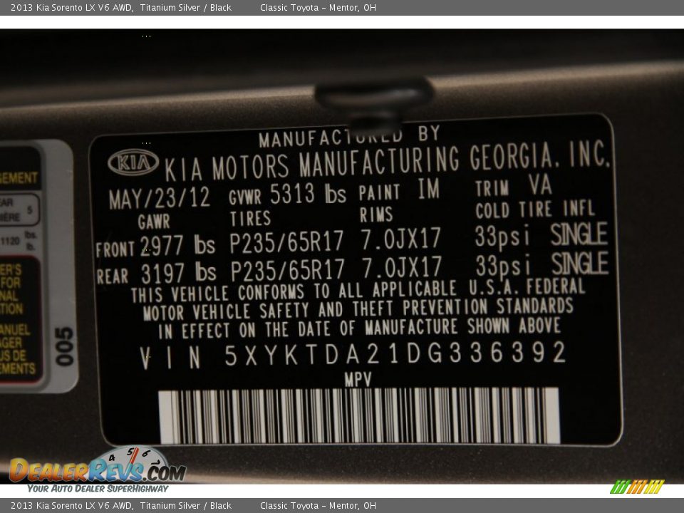 2013 Kia Sorento LX V6 AWD Titanium Silver / Black Photo #15