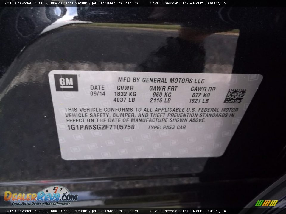 2015 Chevrolet Cruze LS Black Granite Metallic / Jet Black/Medium Titanium Photo #20