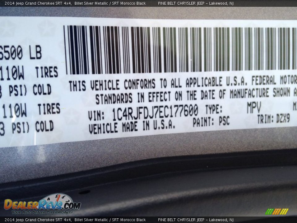 2014 Jeep Grand Cherokee SRT 4x4 Billet Silver Metallic / SRT Morocco Black Photo #18