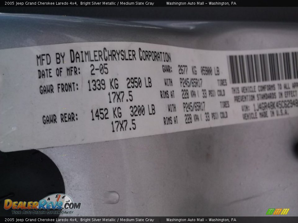 2005 Jeep Grand Cherokee Laredo 4x4 Bright Silver Metallic / Medium Slate Gray Photo #18