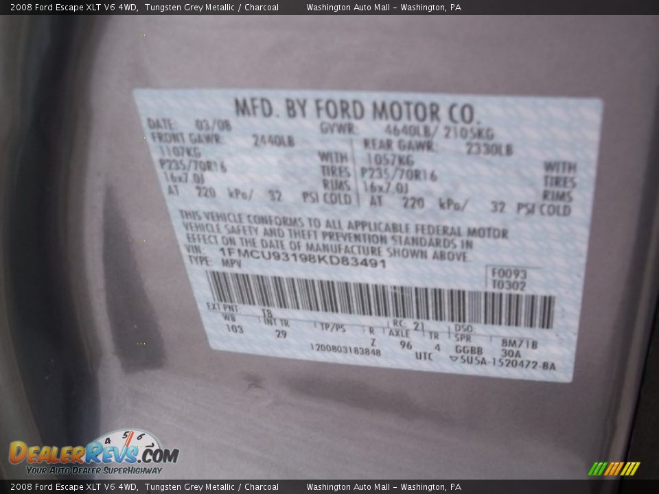 2008 Ford Escape XLT V6 4WD Tungsten Grey Metallic / Charcoal Photo #19