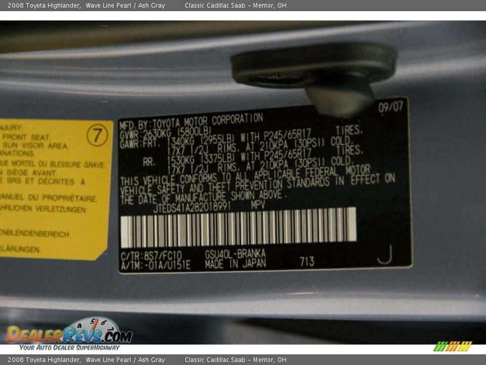 2008 Toyota Highlander Wave Line Pearl / Ash Gray Photo #15